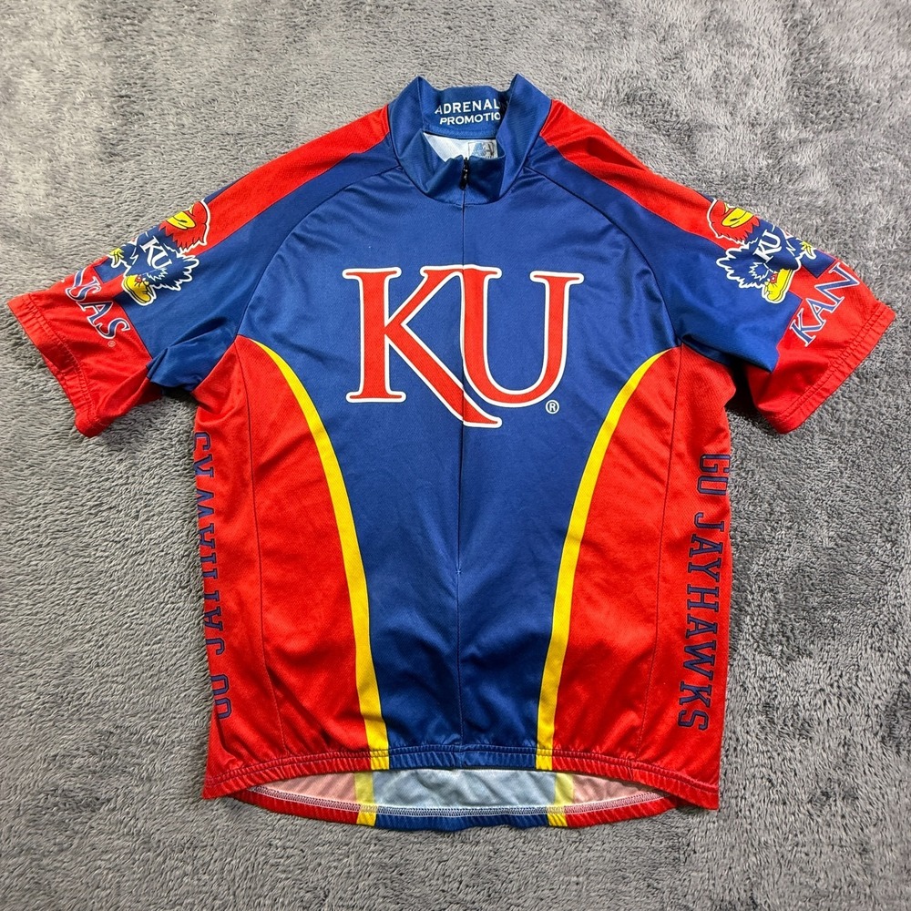 Kansas Jayhawks Cycling Jersey Mens 2XL 3/4 Zip Short Sleeve Classic Logo